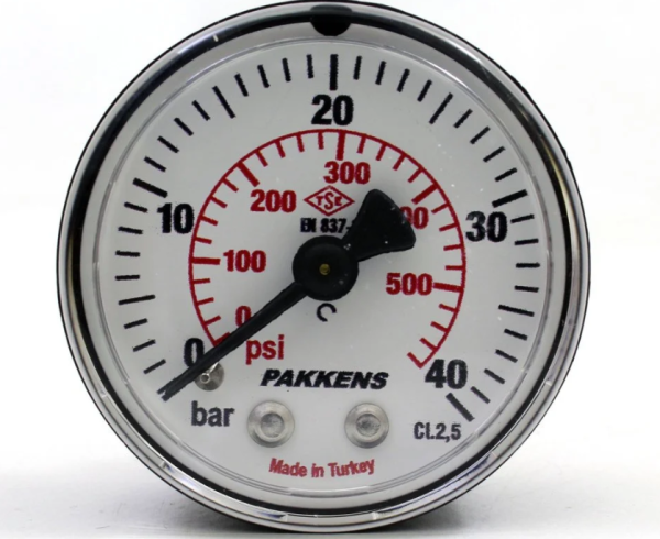 Manometr quru tipli (0-40 bar 40 mm, 1/8" metal gövdə) Pakkens 0401000210 MG