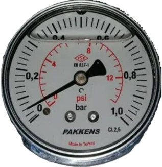 Manometr qliserinli (0-1 bar 63 mm 1/4" arxa bağlantı) Pakkens 0631001202