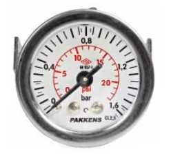 Manometr quru tipli (0-1.6 bar 40 mm, 1/8"B panel bağlantı) Pakkens 0401000303