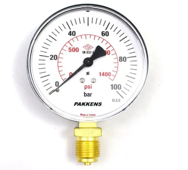 Manometr quru tipli (0-100 bar 50 mm, G1/4"B alt bağlantı metal gövdə) Pakkens 0501000112MG