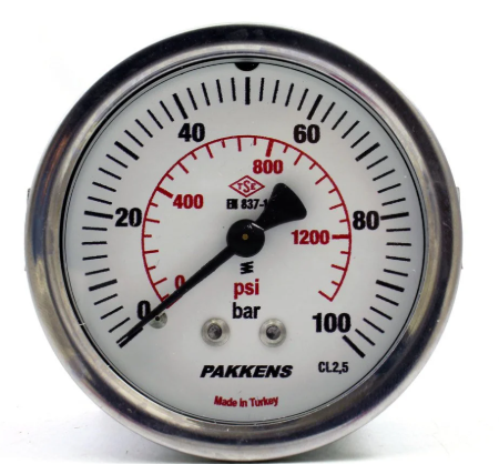 Manometr quru tipli (0-100 bar 63 mm 1/4" arxa bağlantı) Pakkens 0631000212