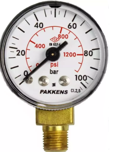 Manometr quru tipli (0-100 bar 50 mm, G1/4"B alt bağlantı Pakkens 0501000112