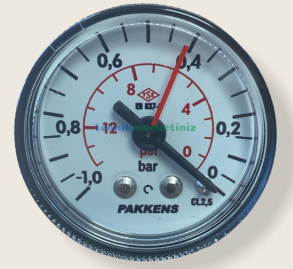 Vakuummetr quru tipli (-1/0 bar 40 mm, G1/8"B arxa bağlantı) Pakkens 0402000202