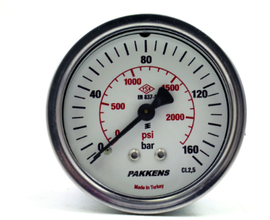 Manometr quru tipli (0-160 bar 40 mm, 1/8"B panel bağlantı) Pakkens 0401000313