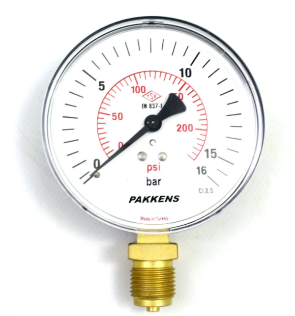 Manometr quru tipli (0-16 bar 50 mm, G1/4"B alt bağlantı metal gövdə) Pakkens 0501000108MG
