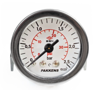 Manometr quru tipli (0-2.5 bar 40 mm, 1/8"B panel bağlantı) Pakkens 0401000304