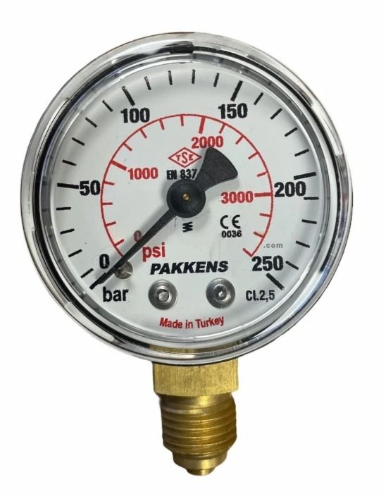Manometr quru tipli (0-250 bar 63 мм 1/4" alt bağlantı) Pakkens 0631000114
