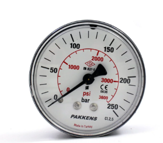 Manometr quru tipli (0-250 bar 63 mm 1/4" arxa bağlantı) Pakkens 0631000214