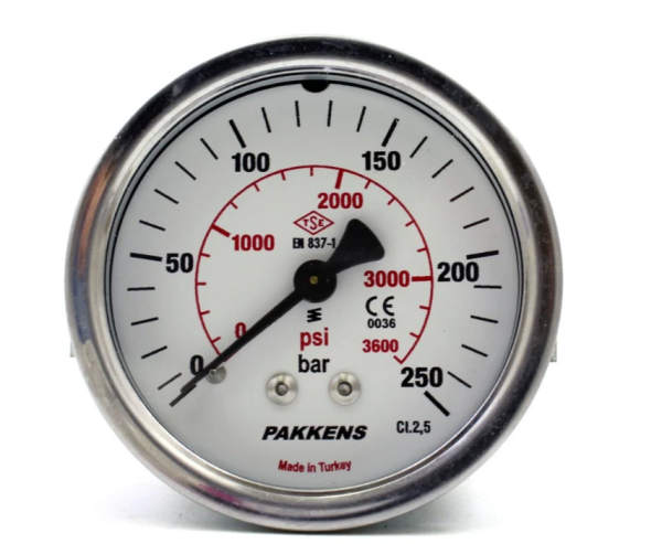 Manometr quru tipli (0-250 bar 40 mm, 1/8" metal gövdə) Pakkens 0401000214MG