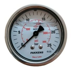 Manometr qliserinli (0-25 bar 63 mm 1/4" arxa bağlantı) Pakkens 0631001209