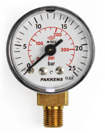 Manometr quru tipli (0-25 bar 50 mm, G1/4"B alt bağlantı metal gövdə) Pakkens 0501000109MG