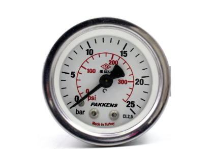 Manometr quru tipli (0-25 bar 40 mm, 1/8"B panel bağlantı) Pakkens 0401000309