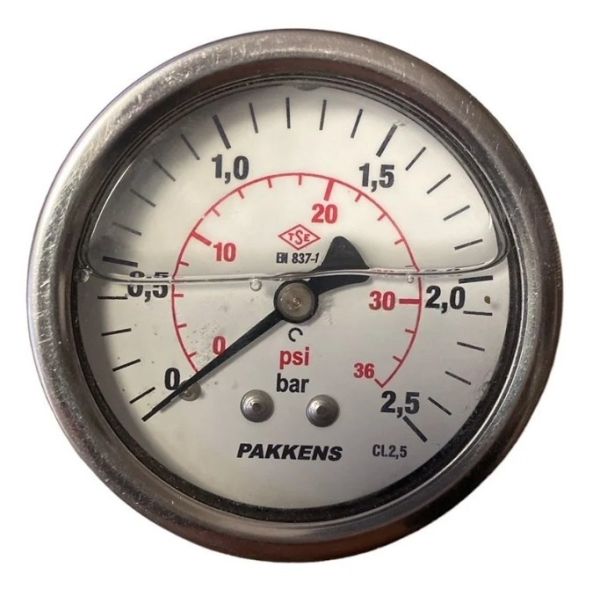 Manometr qliserinli (0-2,5 bar 63 mm 1/4" arxa bağlantı) Pakkens 0631001204