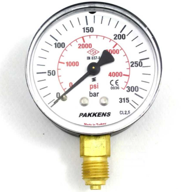 Manometr quru tipli (0-315 bar 50 mm, G1/4"B alt bağlantı metal gövdə) Pakkens 0501000116MG