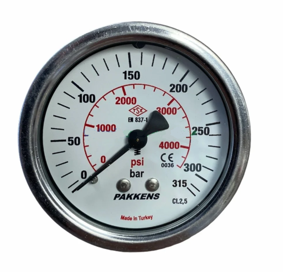 Manometr quru tipli (0-315 bar 40 mm, 1/8" metal gövdə) Pakkens 0401000216MG