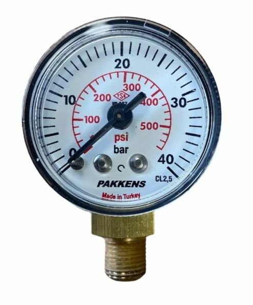 Manometr quru tipli (0-40 bar 50 mm, G1/4"B alt bağlantı metal gövdə) Pakkens 0501000110MG