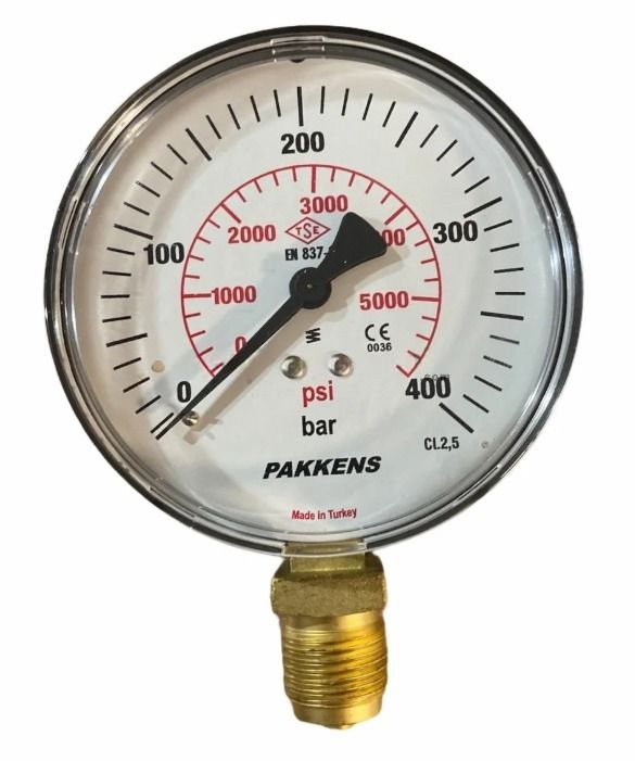 Manometr quru tipli (0-400 bar 63 мм 1/4" alt bağlantı) Pakkens 0631000117
