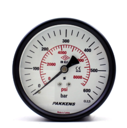 Manometr quru tipli (0-600 bar 63 mm 1/4" arxa bağlantı) Pakkens 0631000218