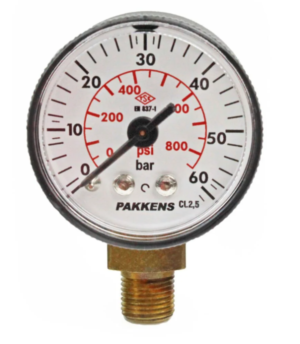 Manometr quru tipli (0-60 bar 63 мм 1/4" alt bağlantı) Pakkens 0631000111