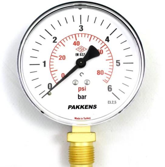 Manometr quru tipli (0-6 bar 63 мм 1/4" alt bağlantı) Pakkens 0631000106