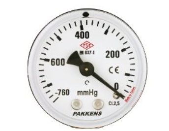Vakuummetr quru tipli (-760/0 mmHg 40 mm, G1/8"B arxa bağlantı) Pakkens 0402000201