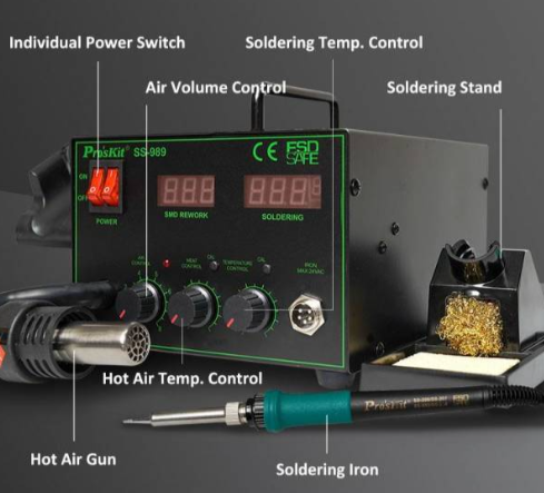 Hot air çoxfunksiyalı rəqəmsal lehimləmə stansiyası ProsKit SS-989B