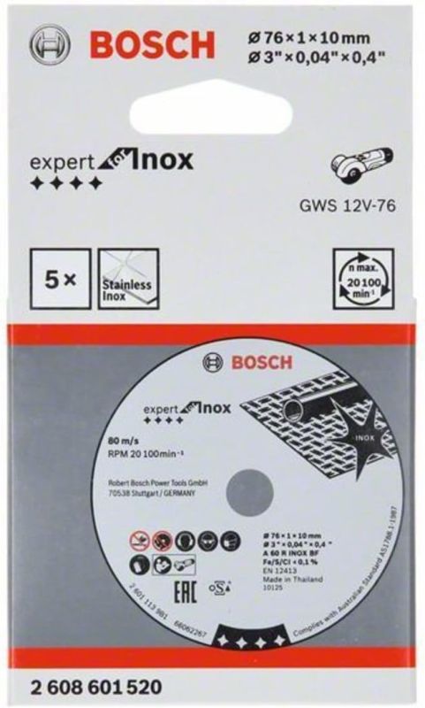 Диск Expert for İnox 76x1x10 mm для GWS 10.8 Bosch 2608601520