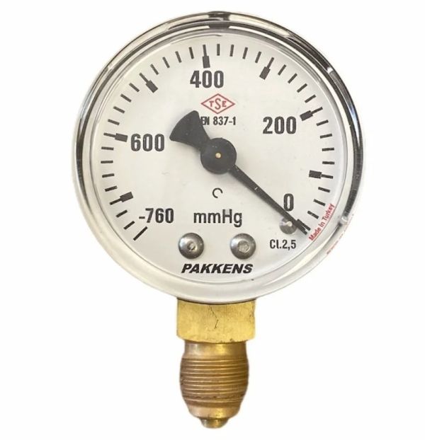 Vakummetr quru tipli (-760/0 mmHg  40 mm, G1/8"B alt bağlantı) Pakkens 0402000101