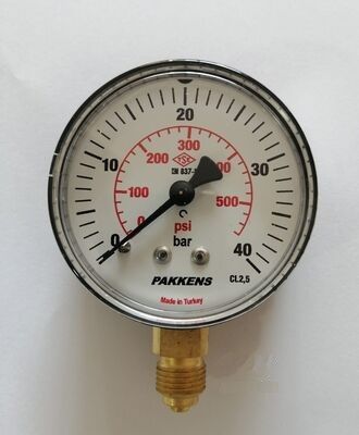 Manometr quru tipli (0-40 bar 50 mm, G1/4"B alt bağlantı) Pakkens 0501000110